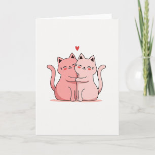 Cartão de Amor de Gatos Fofos Abraçando