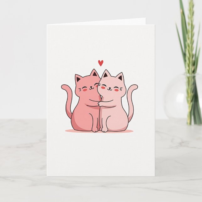 Cartão de Amor de Gatos Fofos Abraçando (Frente)