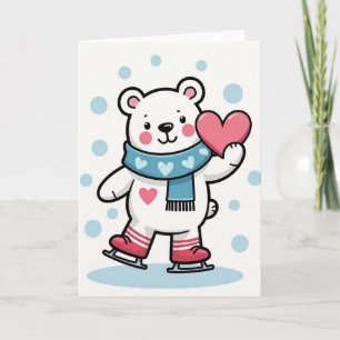 Cartão de Amor de Urso Polar Patinando