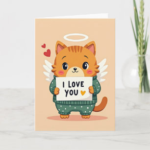 Cartão de Amor do Anjo Gatinho Fofo