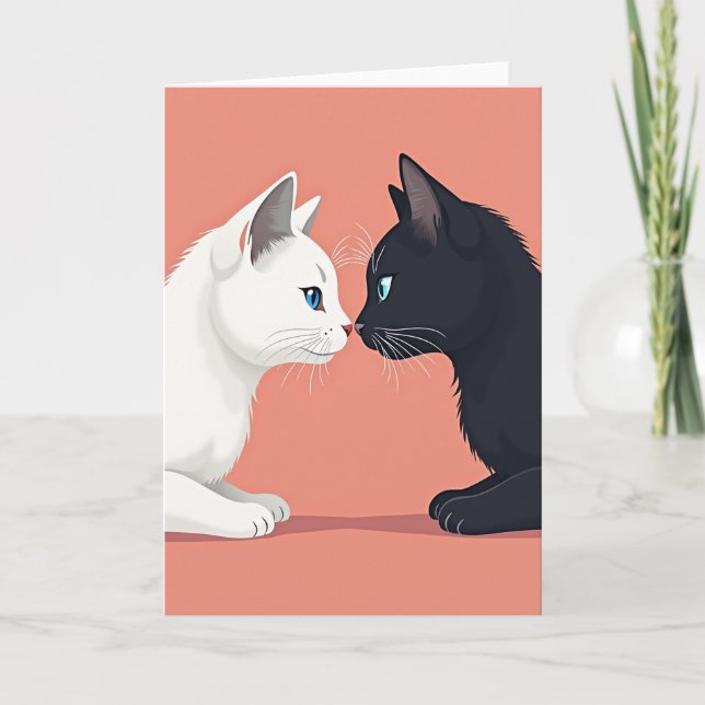 Cartão de Amor dos Gatos Minimalistas (Frente)