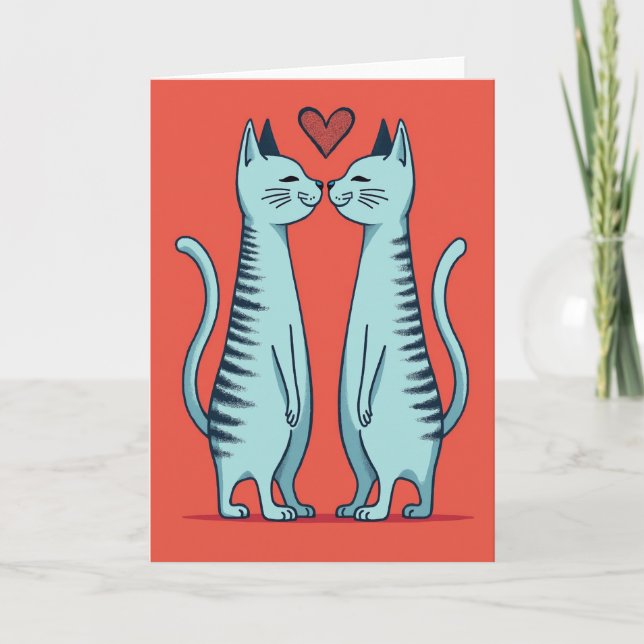 Cartão de Amor Gatos Beijando Coração (Frente)