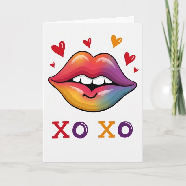 Cartão de Amor Lábios Arco-Íris Xo Xo (Frente)