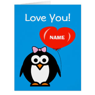 Cartão de amor superdimensionado com pinguim e bal