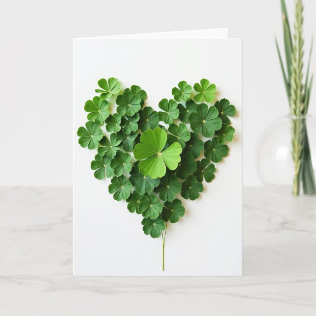 Cartão de Amor Trevo de Coração Verde (Frente)