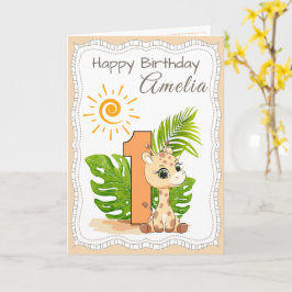 Cartão de Animais Aquarela para 1º Aniversário