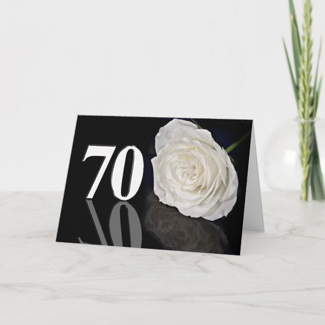 Cartão de Aniversário 70 com uma rosa branca cláss (Frente)