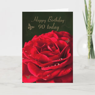 Cartão de Aniversário 90 com uma rosa vermelha c