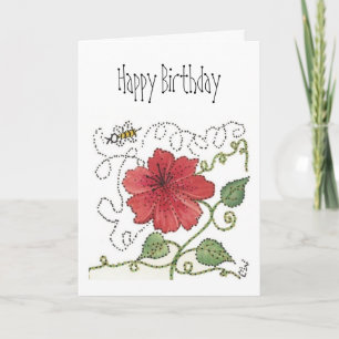 Cartão de Aniversário, Abelha-Bumble e Hibiscus 