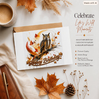 Cartão de Aniversário Abstrato Outono Coruja Folha