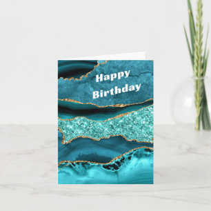 Cartão de Aniversário Agate Teal Blue Aqua Turquoi