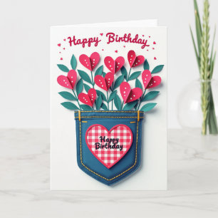 Cartão de Aniversário Alegre com Bolso de Jeans
