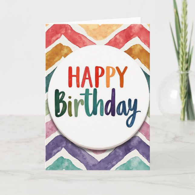 Cartão de aniversário alegre com chevron (Frente)