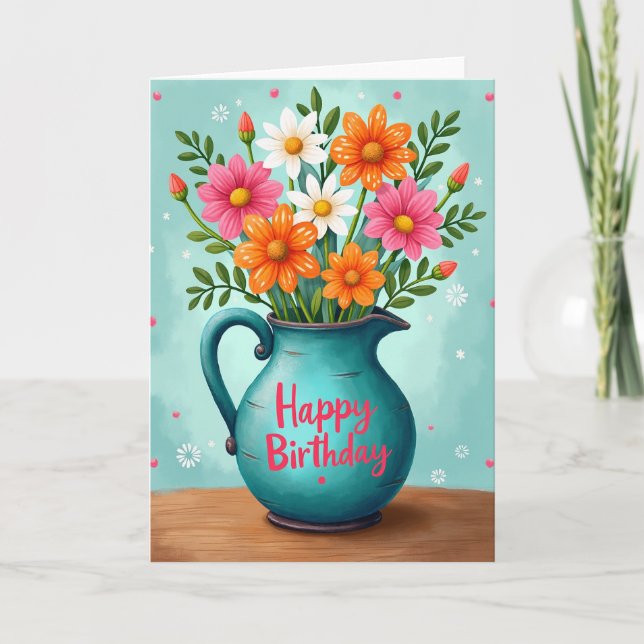 Cartão de Aniversário Alegre de Primavera (Frente)