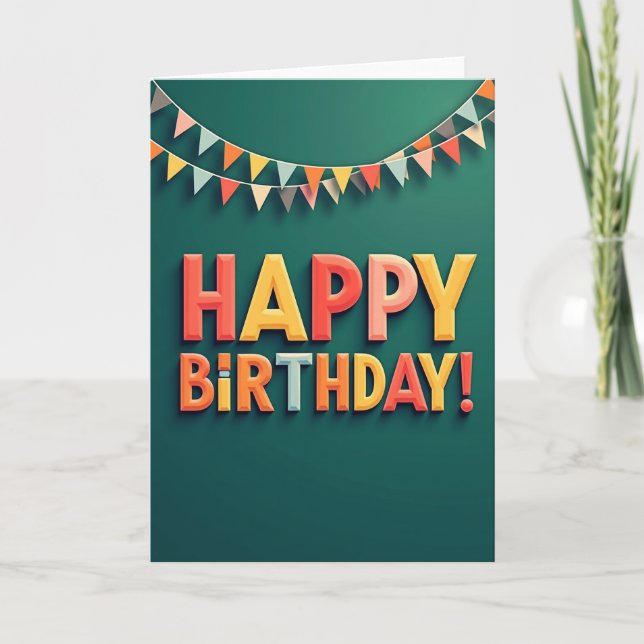 Cartão de Aniversário Alegre em Teal 3D (Frente)