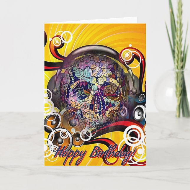 Cartão de aniversário alto: Crânio de Calavera com (Frente)