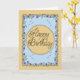 Cartão de aniversário amarelo e azul com lettering