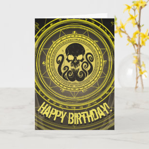 Cartão de Aniversário Amarelo Feliz Skullthulhu