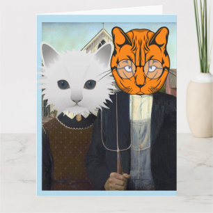 CARTÃO DE ANIVERSÁRIO AMERICAN GOTHIC DE GATO SUPE