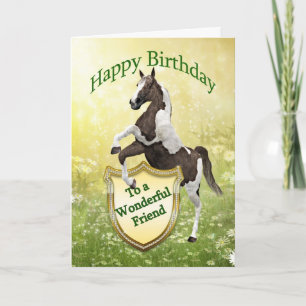 Cartão de aniversário amigável com cavalo de criaç