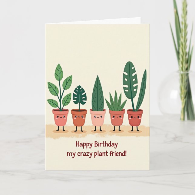 Cartão de Aniversário Amigos Plantas Alegres (Frente)