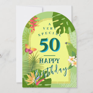 Cartão de aniversário anual verde paraíso tropical