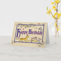 Cartão de aniversário ao estilo medieval com leopa