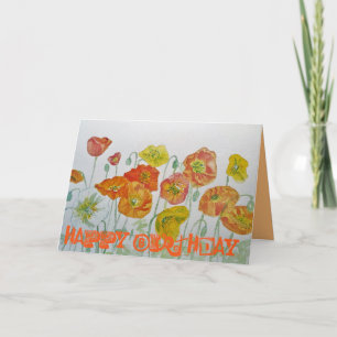 Cartão de Aniversário Aquarela Papoulas Laranja