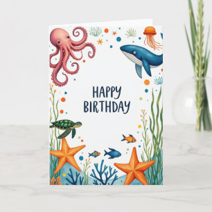 Cartão de Aniversário Aquático Alegre