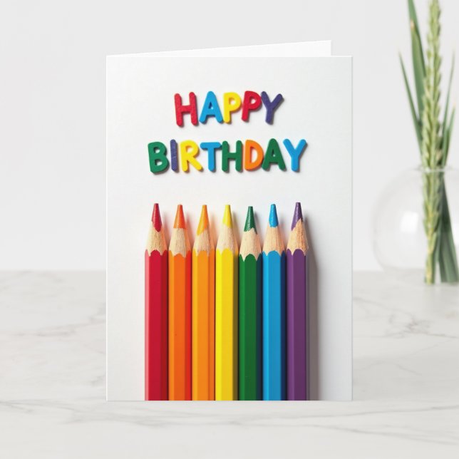 Cartão de Aniversário Arco-íris Vibrante (Frente)