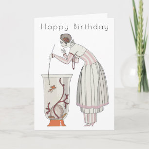 Cartão de Aniversário Art Déco de Mulher Retro em