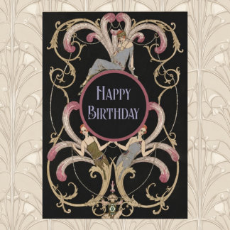Cartão de Aniversário Art Nouveau Elegante com Vin