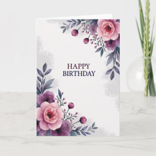 Cartão de Aniversário Artístico com Florada Rosa