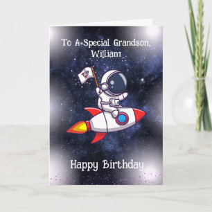 Cartão de aniversário astronauta, texto/nome editá