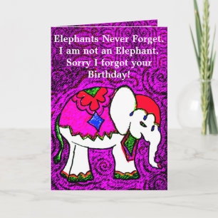 Cartão de Aniversário Atrasado de Elefante Roxo En