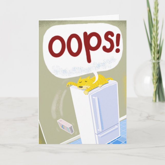 Cartão de aniversário atrasado. Gato batendo em al (Frente)