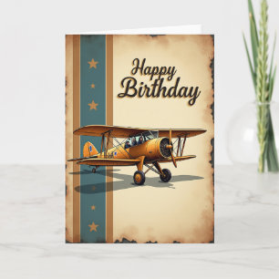 Cartão de Aniversário Avião Dourado Feliz