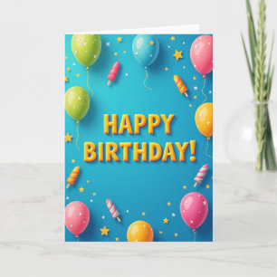 Cartão de Aniversário Azul Festivo