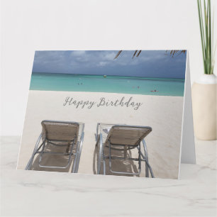 Cartão de aniversário azul relaxante de praia e ar