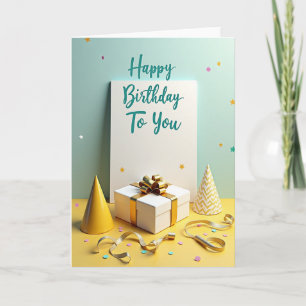 Cartão de Aniversário Azul Turquesa com Confetes