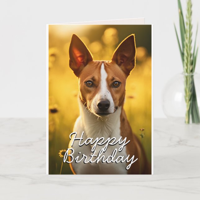 Cartão de Aniversário Basenji Personalizado (Frente)