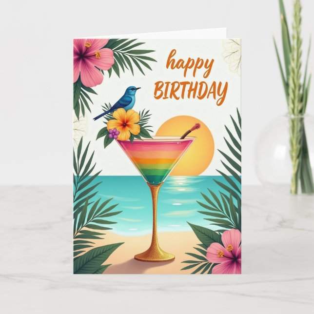 Cartão de Aniversário Bebida Arco-íris (Frente)