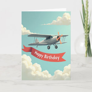 Cartão de Aniversário Biplano no Céu