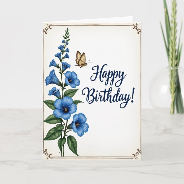 Cartão de Aniversário Blue Blooms (Frente)