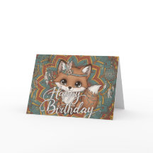 Cartão de Aniversário Boho Fox Feliz Aniversário