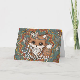 Cartão de Aniversário Boho Fox Feliz Aniversário