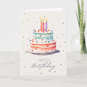 Cartão de aniversário Bolo Colorido e Confetes