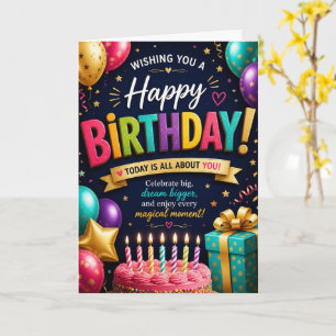 Cartão de Aniversário Bolo de Balões Coloridos