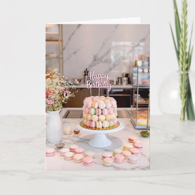 Cartão de Aniversário Bolo de Macaron Doce (Frente)