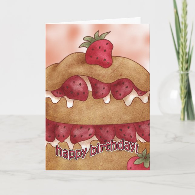 Cartão de Aniversário - Bolo De Morango (Frente)